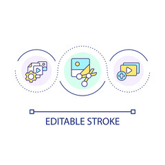 Multimedia editing tools loop concept icon. Software to create digital content. Social media abstract idea thin line illustration. Isolated outline drawing. Editable stroke. Arial font used
