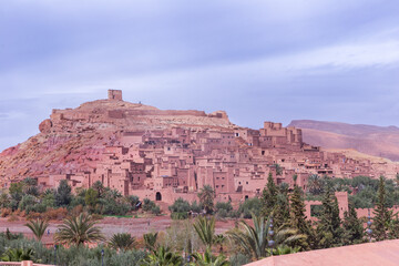 Fototapeta na wymiar A great example of Moroccan earthen clay architecture of Ait Benhaddou, Ouarzazate, Morocco. The village is UNESCO World Heritage Site.