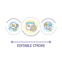 Statistical research loop concept icon. Assess user experience. Check usability. Improve service abstract idea thin line illustration. Isolated outline drawing. Editable stroke. Arial font used