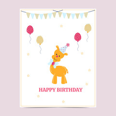 Happy birthday card with giraffe. Vector