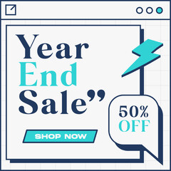 Social media post template in retro design style. Feed template with year end sale text.