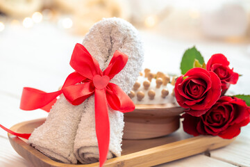 Spa composition with roses, valentine's day concept.