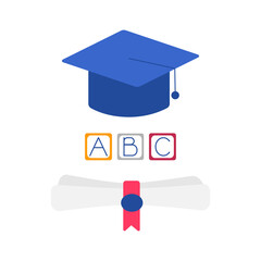 Certificate blue hat graduate study isolated on white background