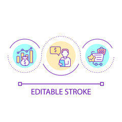 Analyzing income loop concept icon. Strategizing budget. Improve financial strategy. Business analytics abstract idea thin line illustration. Isolated outline drawing. Editable stroke. Arial font used