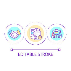 Business contract loop concept icon. Financial partnership. Profitable deal. Company agreement abstract idea thin line illustration. Isolated outline drawing. Editable stroke. Arial font used