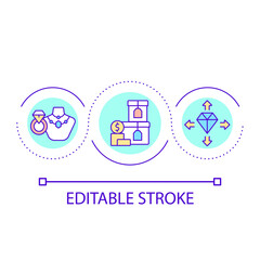 Jewelry products loop concept icon. Buying precious accessories. Luxury goods. Gemstone decoration abstract idea thin line illustration. Isolated outline drawing. Editable stroke. Arial font used