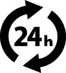 24時間のシンプルなモノクロイラスト