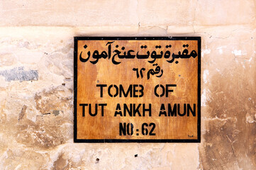 Egypt, Luxor Governorate, Entrance sign of Tomb of Tutankhamen