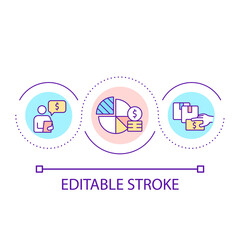 Corporate shares loop concept icon. Buy dividend. Distribution business. Company acts abstract idea thin line illustration. Isolated outline drawing. Editable stroke. Arial font used