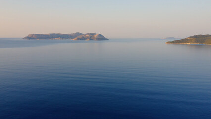 Sea bay and mountains. Aerial panoramic view from above. Beautiful nature landscape.