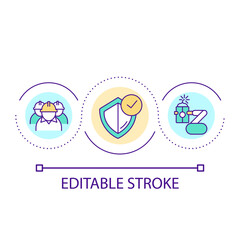 Manufacturing security loop concept icon. Involve mechanization. Automated work process abstract idea thin line illustration. Isolated outline drawing. Editable stroke. Arial font used