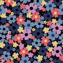 Seamless abstract pattern with multicolored flowers. Bright floral illustration