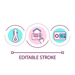 Home temperature regulation loop concept icon. House climate management. Digital control heating system abstract idea thin line illustration. Isolated outline drawing. Editable stroke. Arial font used
