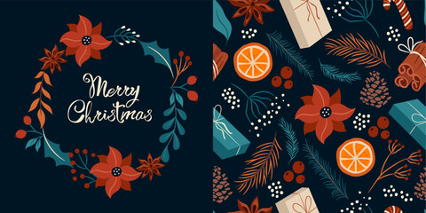 Christmas New Year pattern with decorative elements