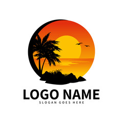 Obraz premium Summer beach logo vector illustration on white background