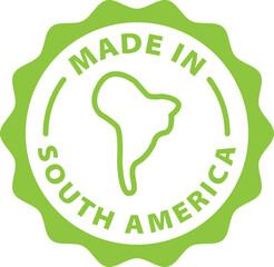 made in South America green stamp. Symbol, outline icon, tag, badge, label, circle, green white vector round isolated on transparent background.