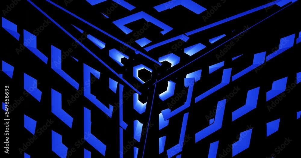 Sticker 3d render with intersecting triangles in blue light