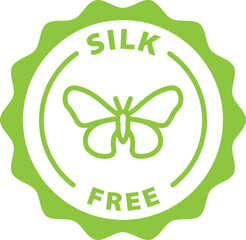 silk free green stamp. Symbol, outline icon, tag, badge, label, circle, green white vector round isolated on transparent background.