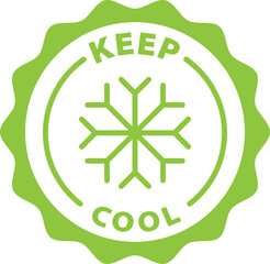 keep cool green stamp. Symbol, outline icon, tag, badge, label, circle, green white vector round isolated on transparent background.