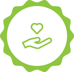 with love green stamp. Symbol, outline icon, tag, badge, label, circle, green white vector round isolated on transparent background.