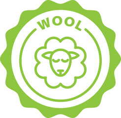 wool green stamp. Symbol, outline icon, tag, badge, label, circle, green white vector round isolated on transparent background.