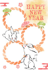 卯年の年賀状、筆書き、和風、年賀状フォトフレーム、テンプレート