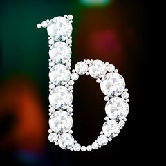 Diamond letters with gemstones isolated on black.3D rendering