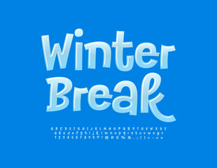 Fototapeta premium Vector creative emblem Winter Break. Funny handwritten Font. Glossy Alphabet Letters, Numbers and Symbols set