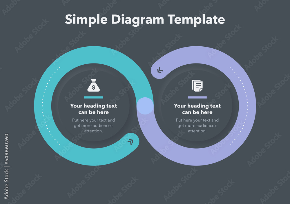 Aufkleber Modern business process diagram with 2 steps - dark version. Flat infographic design with minimalistic icons.