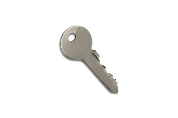 Realistic silver keys template mockup isolated on white background. Keychain isolated on white background. Keys for padlock or door. 3d rendering.