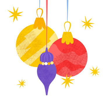 Christmas Decor Glass Balls. Illustration of Winter Greeting Card.