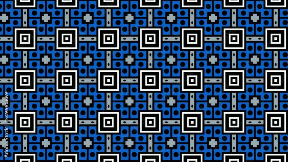 Poster a colorful seamless pattern animation consisting of geometrical figures and starlike shapes
