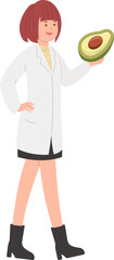 Obraz premium Female paramedic or doctor or nurse or scientist with avocado, healthy fruit