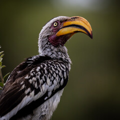 a Yellow billed hornbill closeup