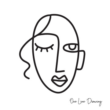 Fashion Cubism One line drawing human face