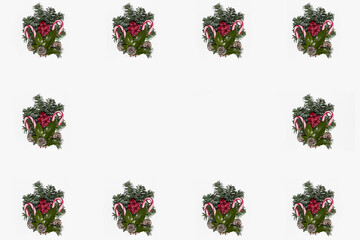 Christmas decoration pattern on white background. Creative minimal flat lay.