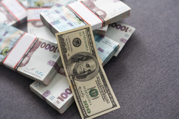 hryvnia and dollar banknotes cash