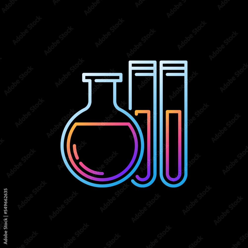 Poster two test tube and flask - laboratory glassware vector concept line colorful icon