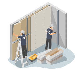 Soundproof walls service sound engineer team anti noise sound proof protect from outside wall house bedroom isometric