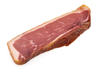 Italian prosciutto crudo or spanish jamon. Jerked meat, isolated on white background. High resolution image.
