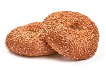 Two sandwich bun with sesame seeds isolated on white background