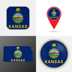 Set of Kansas state flag. Vector illustration.
