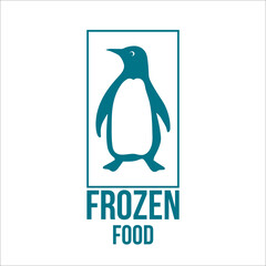 Frozen food. Blue logo with penguin. Food package label, storage instruction vector design