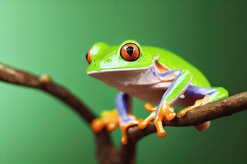 Naklejka premium Cute green frog sitting in studio as animal illustration