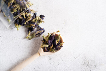 Dried anchan flowers. Blue Thai tea for detox, diet. Healthy drink