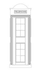 Outline of a telephone booth from black lines isolated on a white background. Side view. 3D. Vector illustration.