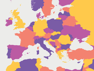 Europe blank map. High detailed political map of european continent