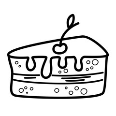 Birthday cupcake or muffin. Line art symbol for web printing and applications. Vector illustration in doodle style hand-drawn isolated on the white background.