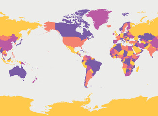 Fototapeta na wymiar World blank map - America centered. High detailed political map of World
