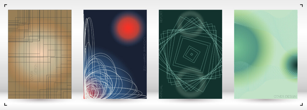 Minimal Minimal Geometric Vector Poster Design with Lines and Gradient Colorful Circles. Collection of Abstract Backgrounds for Covers, Flyers, Templates, Booklets, Cards, Brochures, Branding, etc.